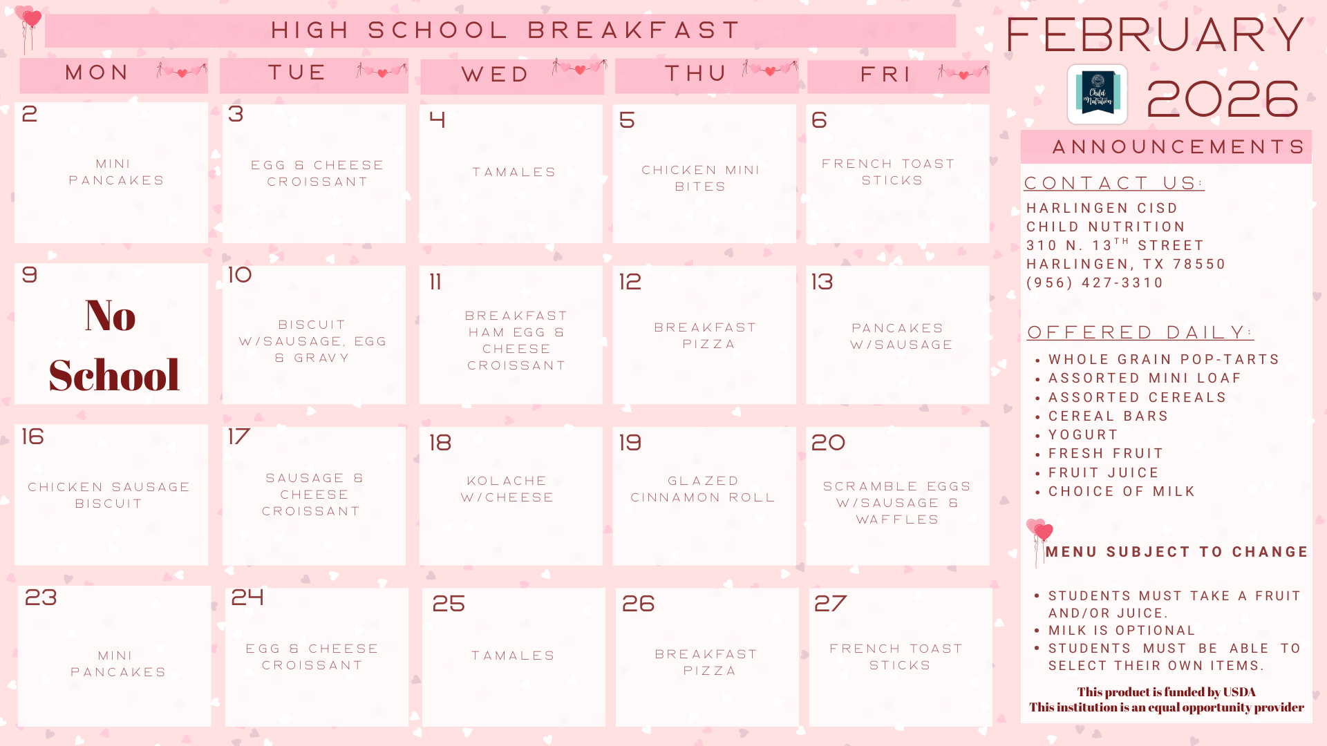 High School Updated Menu 12/9/25